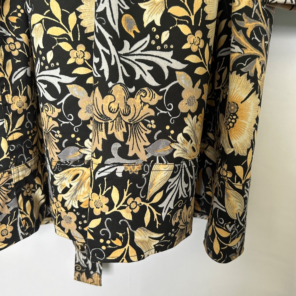 Sigrid Olsen Black and Yellow Floral Print Trench Coat - Picture 9 of 11